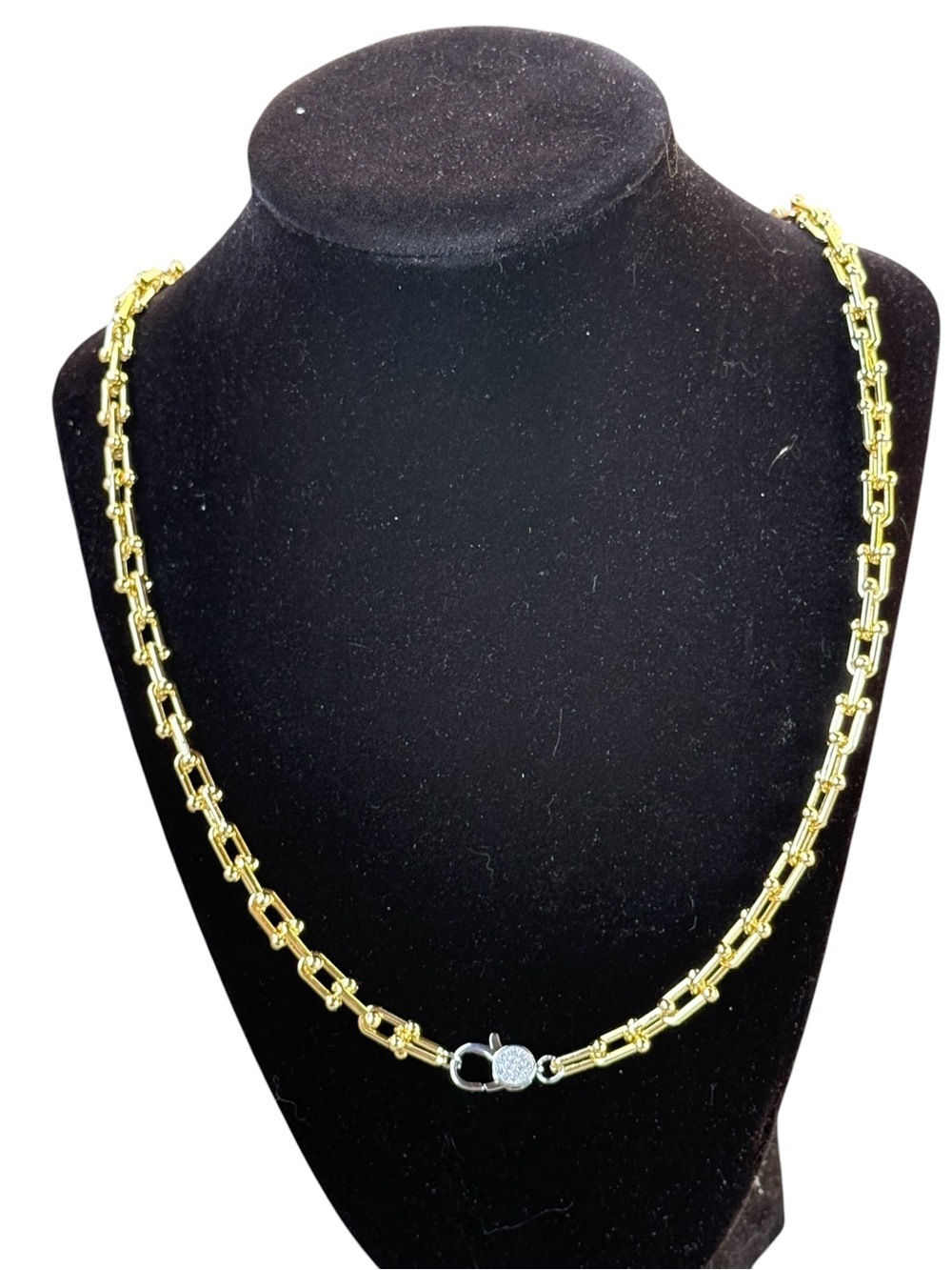 New in Box Freida Rothman 24” Gold Plated Necklace w/ White Pave Clasp